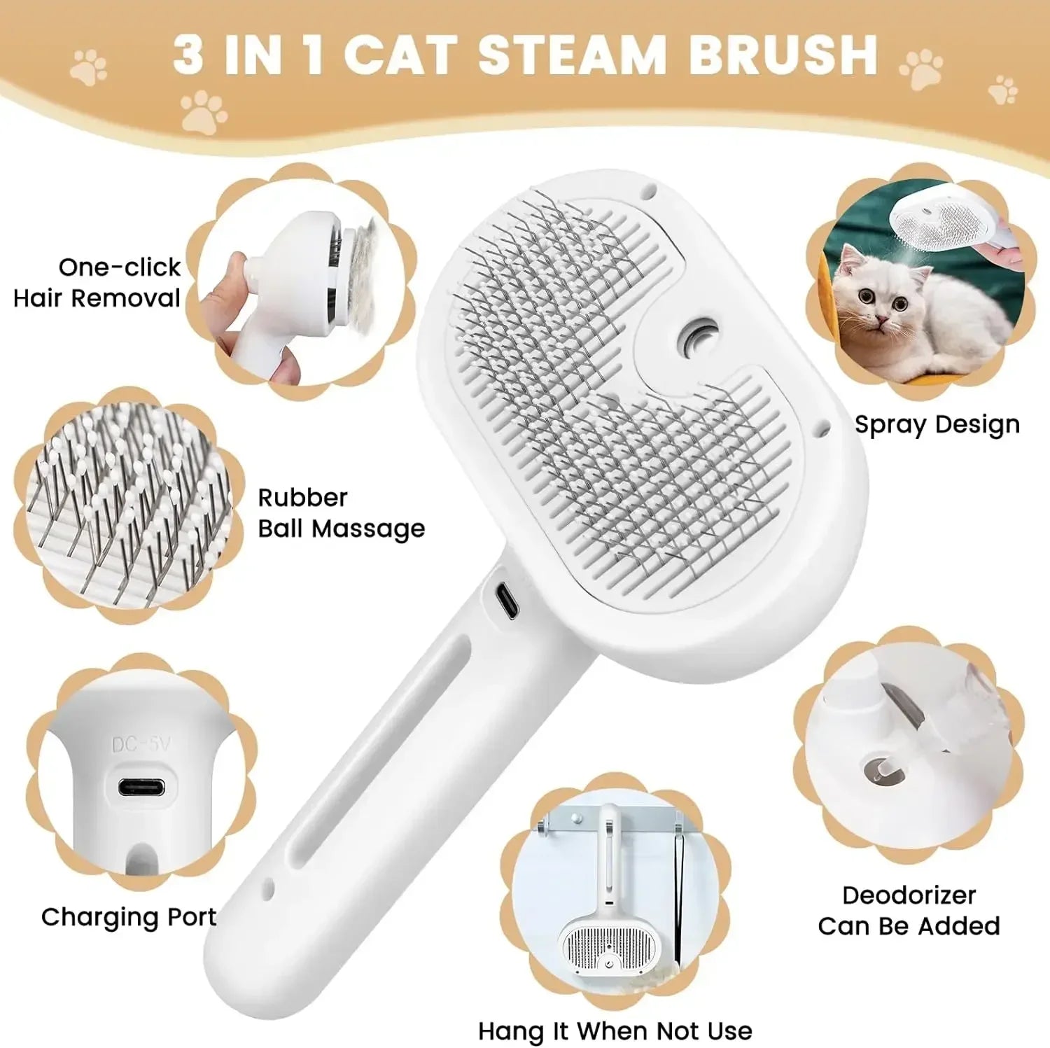 Multifunctional Pet Grooming Tool Combines Steam Spray Floating Hair Removal and Styling for Cats and Dogs All in One Device
